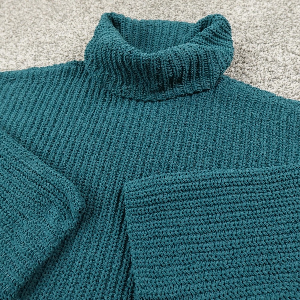 Abercrombie Fitch Sweater Womens XL Blue Green Turtleneck Chunky Knit‎ Pullover